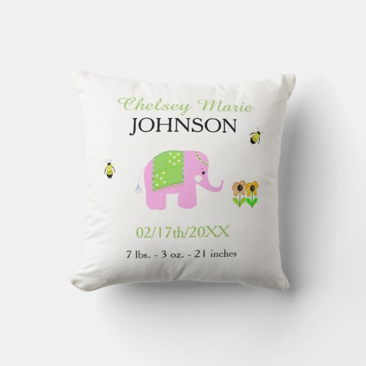 Aankondiging Geboorte Olifantje Baby Kussen (Voorkant)