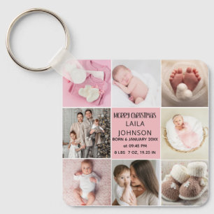Aankondiging geboorte Personaliseer 8 foto kerst Sleutelhanger