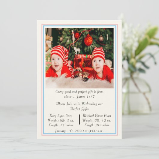 Aankondiging geboorte tweeling (Staand voorkant)