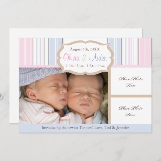 Aankondiging geboorte - Tweeling (Voorkant / Achterkant)