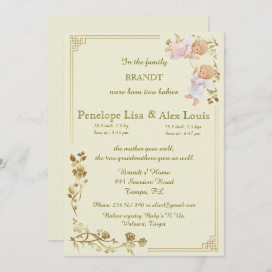 Aankondiging geboorte tweelingbaby's (Voorkant / Achterkant)