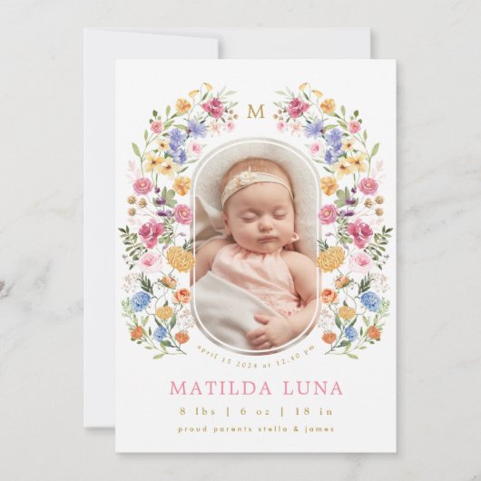 Aankondiging geboorte van Elegant Wildflower Baby  (Voorkant)