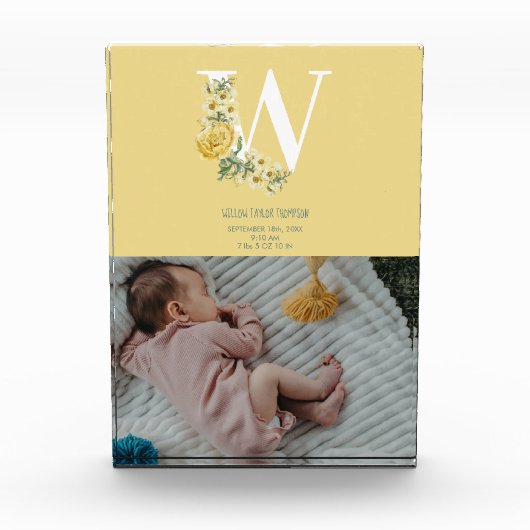 Aankondiging geboorte van gele bloemen geboorte St Fotoblokken (Voorkant)