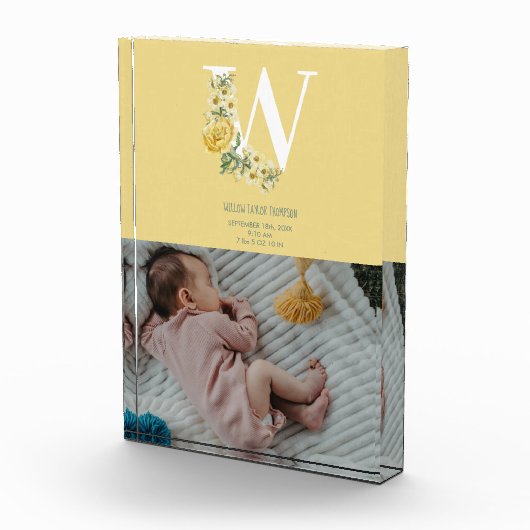 Aankondiging geboorte van gele bloemen geboorte St Fotoblokken (Rechts)