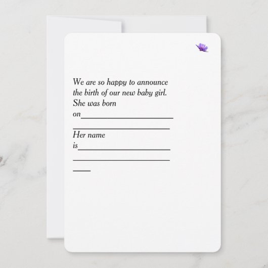 Aankondiging geboorte van New Baby Girl met Firewo (Achterkant)