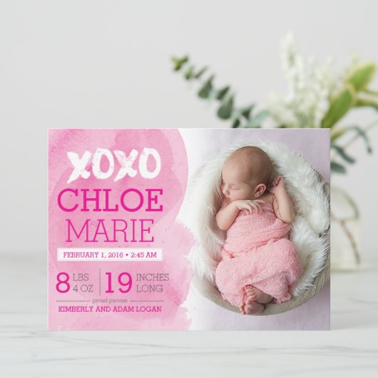 Aankondiging geboorte XOXO (Staand voorkant)