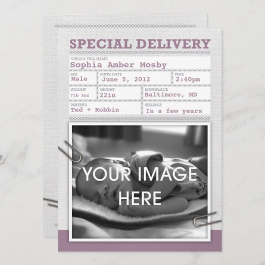 Aankondiging geboortebewijs Baby (Voorkant / Achterkant)