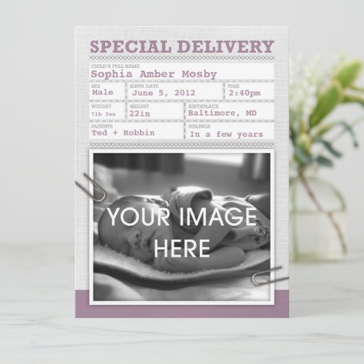 Aankondiging geboortebewijs Baby (Staand voorkant)