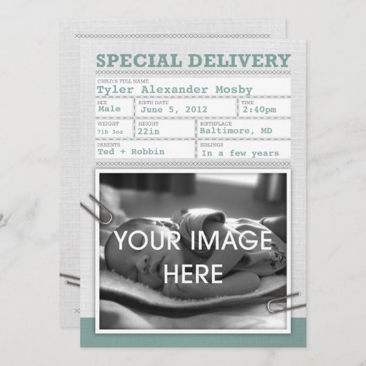 Aankondiging geboortebewijs Baby (Voorkant / Achterkant)