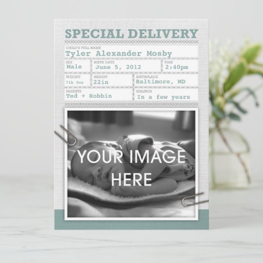 Aankondiging geboortebewijs Baby (Staand voorkant)