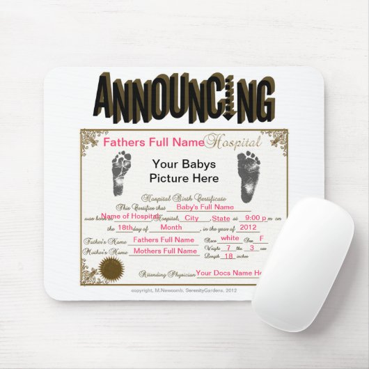 Aankondiging geboortebewijs_Mousepad Muismat (Met muis)