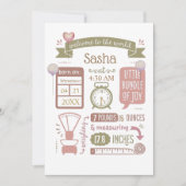 Aankondiging Geboortestatistieken Roze Baby (Voorkant)