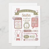 Aankondiging Geboortestatistieken Roze Baby (Voorkant / Achterkant)