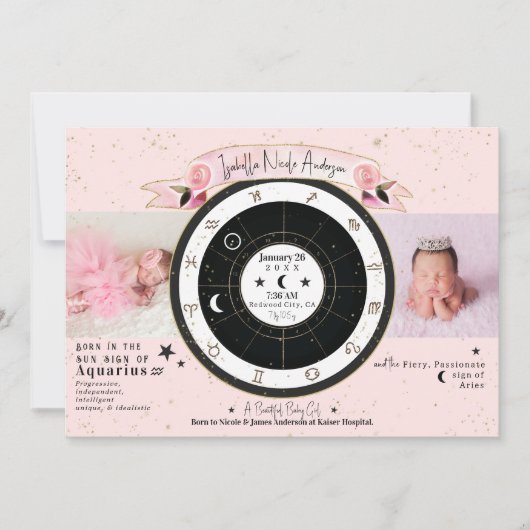 Aankondiging geboortetekaart Aangepaste Sun Moon A (Voorkant)