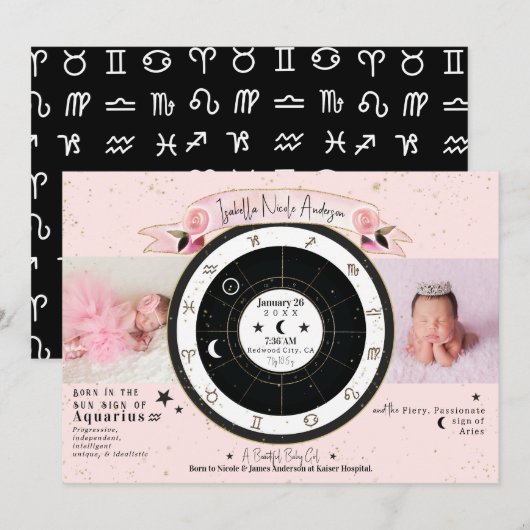 Aankondiging geboortetekaart Aangepaste Sun Moon A (Voorkant / Achterkant)