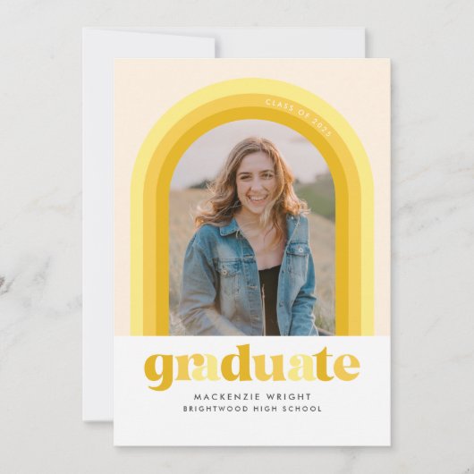 Aankondiging gele Retro Arch Afstuderen (Voorkant)