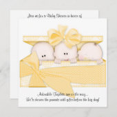 Aankondiging gele triplet Baby shower-uitnodiging (Voorkant / Achterkant)