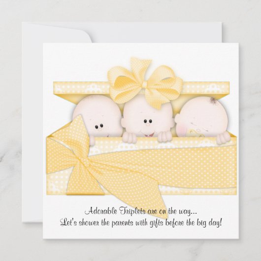 Aankondiging gele triplet Baby shower-uitnodiging (Voorkant)