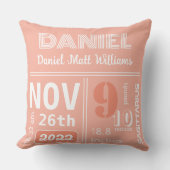 Aankondiging gepersonaliseerd koraal Oranje geboor Kussen (Voorkant)