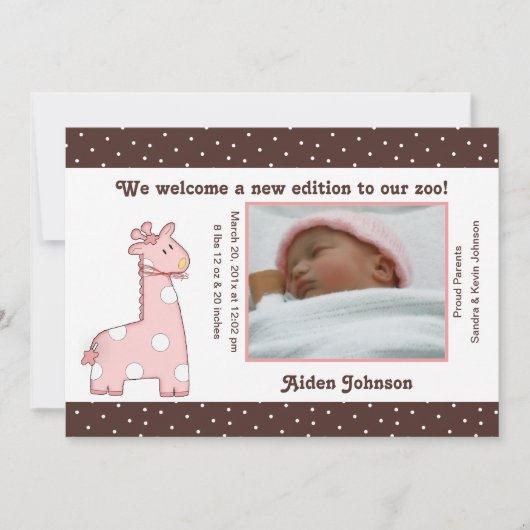 Aankondiging Giraffe geboorte (roze) (Voorkant)