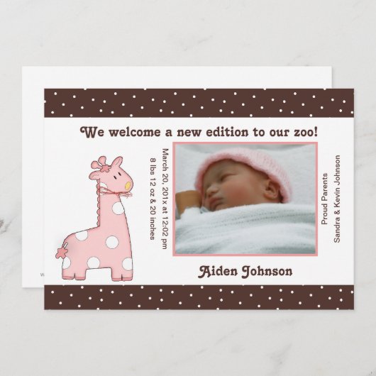 Aankondiging Giraffe geboorte (roze) (Voorkant / Achterkant)