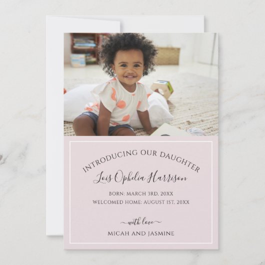 Aankondiging goedkeuring Blush Pink and White Stri (Voorkant)