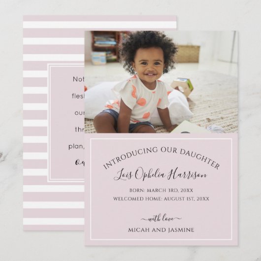 Aankondiging goedkeuring Blush Pink and White Stri (Voorkant / Achterkant)