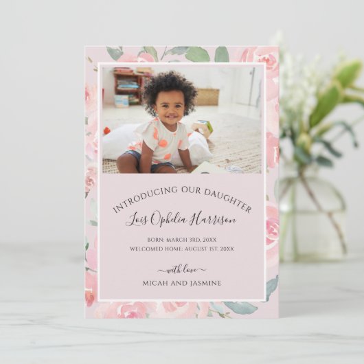 Aankondiging goedkeuring blush Pink Floral (Staand voorkant)