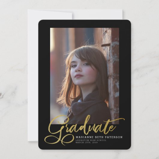 Aankondiging Gold Script Photo Afstuderen (Voorkant)