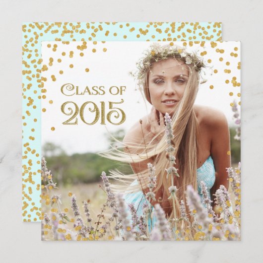 Aankondiging gouden Confetti Afstuderen (Voorkant / Achterkant)