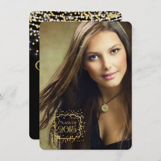 Aankondiging gouden Confetti Afstuderen (Voorkant / Achterkant)