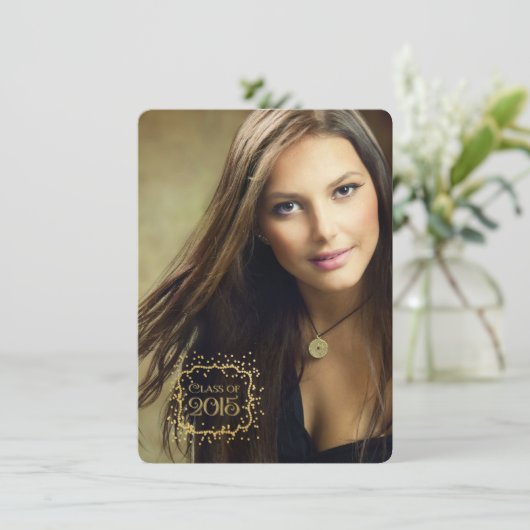 Aankondiging gouden Confetti Afstuderen (Staand voorkant)