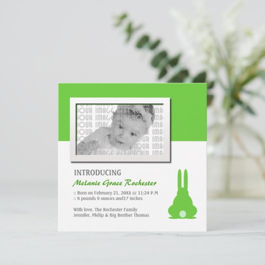 Aankondiging Green Bunny Birth (Staand voorkant)