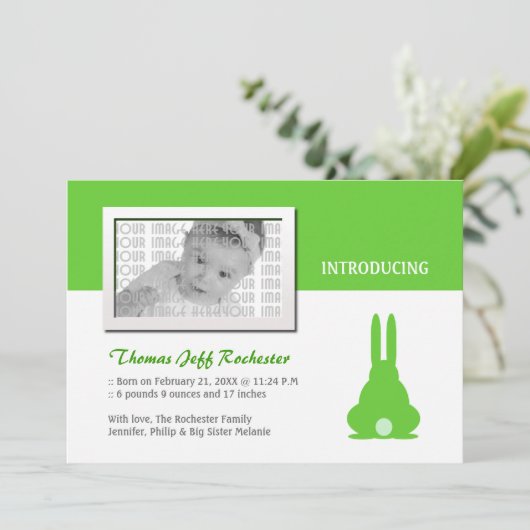 Aankondiging Green Bunny Birth (Staand voorkant)