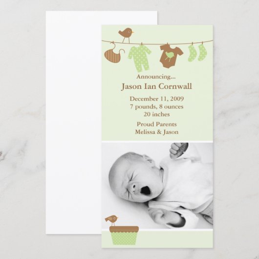 Aankondiging groen Baby wasgoed (Voorkant / Achterkant)