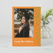 Aankondiging groen Oranje Confetti Afstuderen (Staand voorkant)