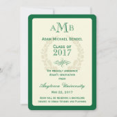 Aankondiging groene Afstuderen Elegant Monogram (Voorkant)