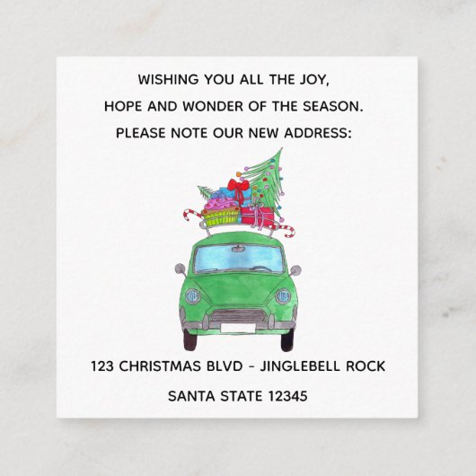 Aankondiging groene auto met kerstcadeau (Achterkant)
