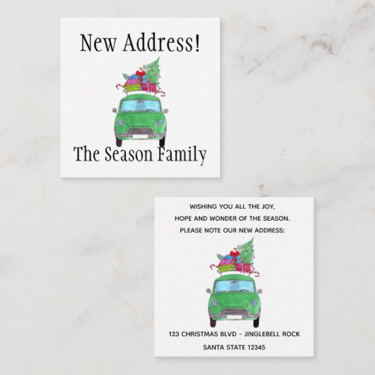 Aankondiging groene auto met kerstcadeau (Voorkant / Achterkant)