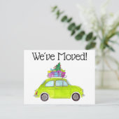 Aankondiging groene auto met kerstcadeau briefkaart (Staand voorkant)