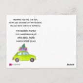 Aankondiging groene auto met kerstcadeau briefkaart (Achterkant)