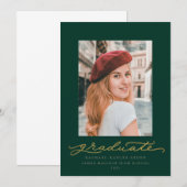 Aankondiging groene en Gold Script Afstuderen (Voorkant / Achterkant)