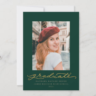 Aankondiging groene en Gold Script Afstuderen