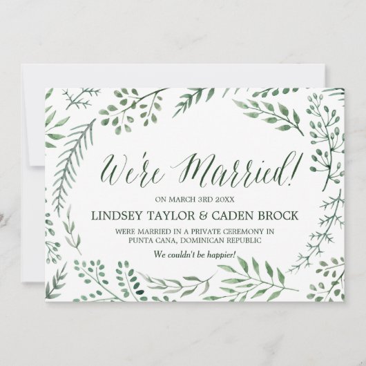 Aankondiging Groene Rustic Wreath Elopement (Voorkant)