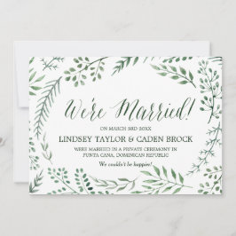 Aankondiging Groene Rustic Wreath Elopement