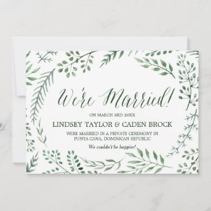 Aankondiging Groene Rustic Wreath Elopement