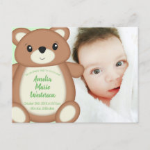 Aankondiging groene Teddy Bear Birth