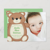 Aankondiging groene Teddy Bear Birth Briefkaart (Voorkant / Achterkant)