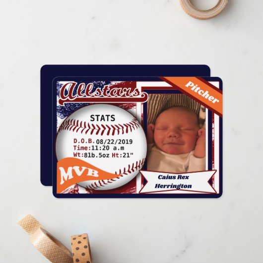 Aankondiging honkbal geboorte (Voorkant / Achterkant in situ)