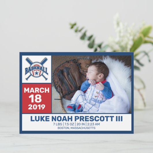 Aankondiging honkbal geboorte foto (Staand voorkant)